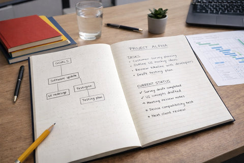 Open DIVIDE notebook on an office desk